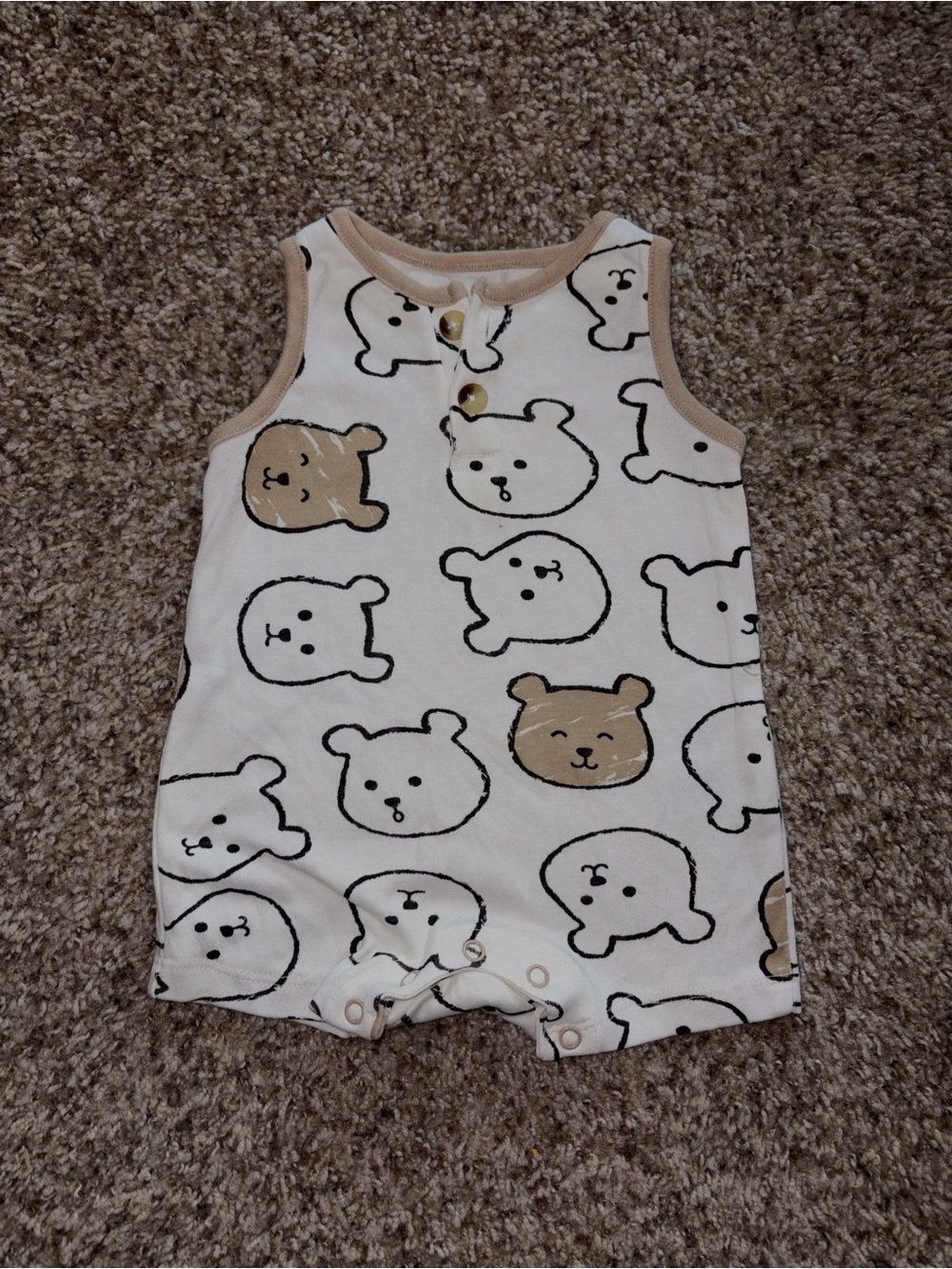 Mon Cheri Cream and Tan Bear Print Baby One-Piece Bodysuit